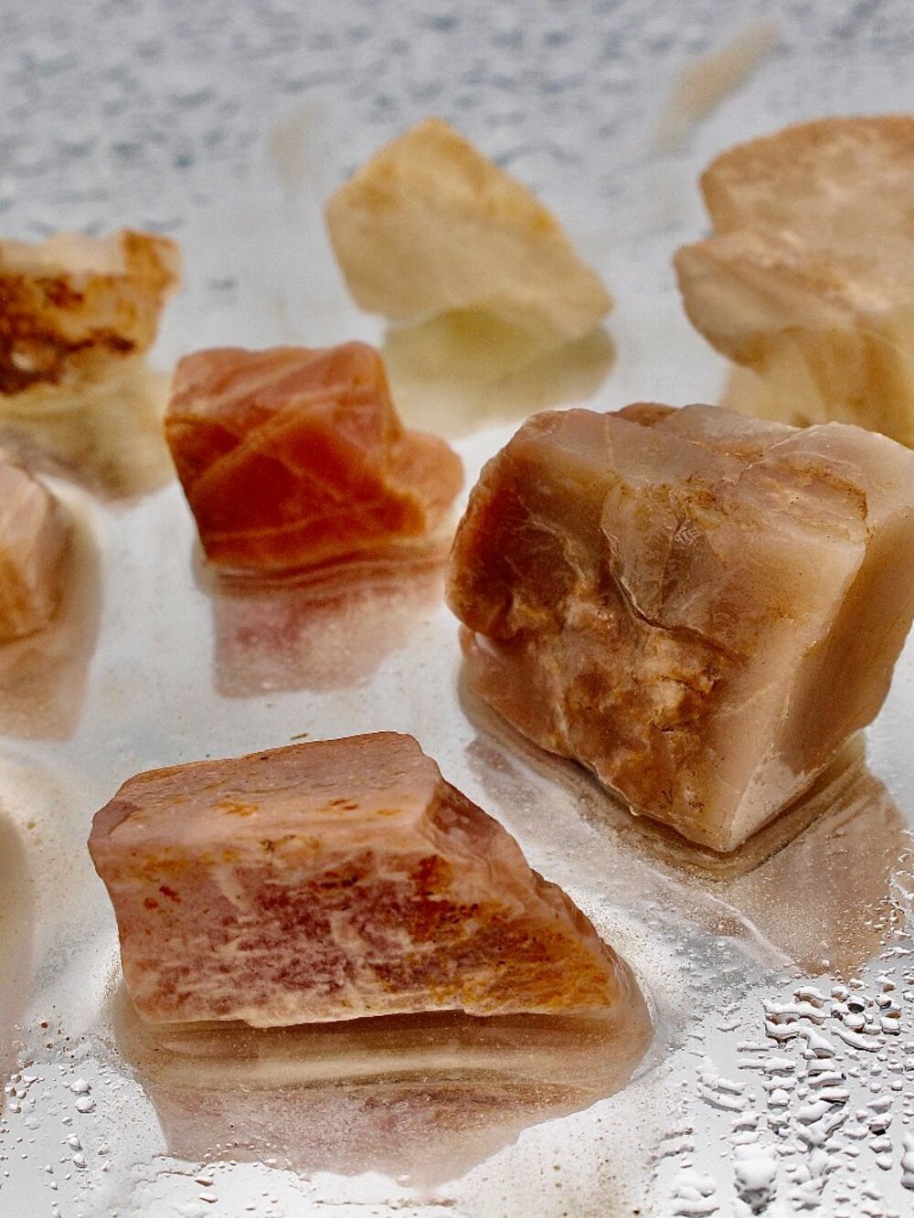 9pc Peach Green Moonstone Flash Raw Rough Stone Crystal Natural Rock Gem 1.86 oz